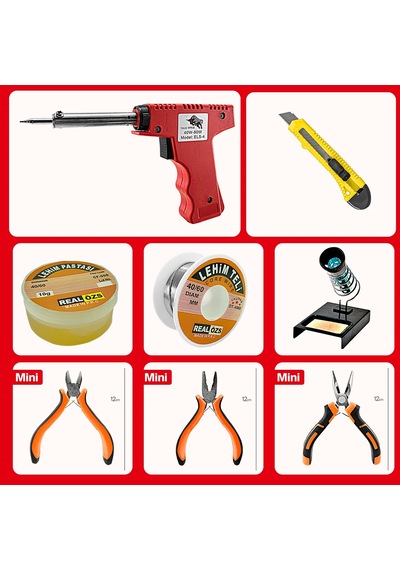 Full 8 Parça 80W Lehim Tabancası ve Lehim Standı Pasta, Lehim Tel