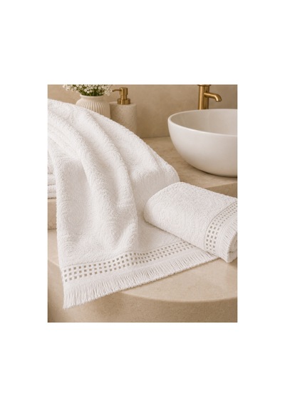 Paisley Desenli Saçaklı 2 Li Baş Ve Banyo Havlusu Seti 50x90 + 90x150 Cm - Beyaz