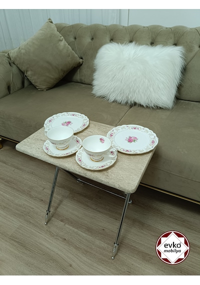 Evko Mobilya Çanta Zigon Sehpa, 4'lü Sehpa, Zigon Sehpa, Servis Sehpası, Mdf Mebran Sehpa, Katlanır Sehpa Traverten