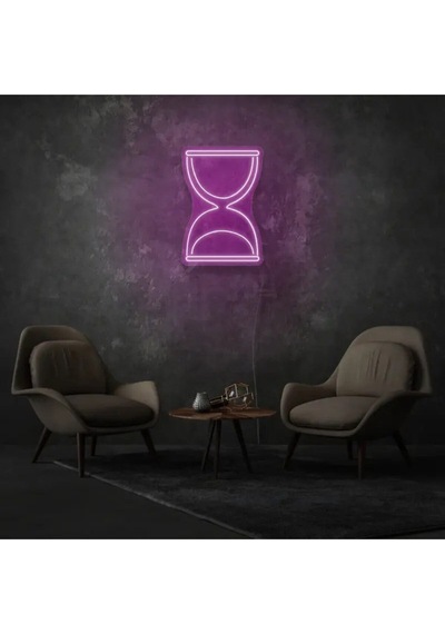 Kum Saati Figürlü Neon Tabela Pembe
