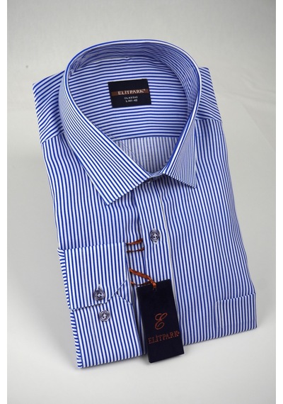Elitpark Exclusive Line Lacivert Pamuklu Cepli Dikine Çizgili Uzun Kol Premium Erkek Gömlek