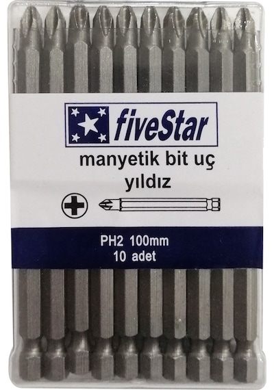 Yıldız Başlı Manyetik Bits Uç Ph 2x100 Mm Matkap Ucu Vidalama Ucu 10 Adet