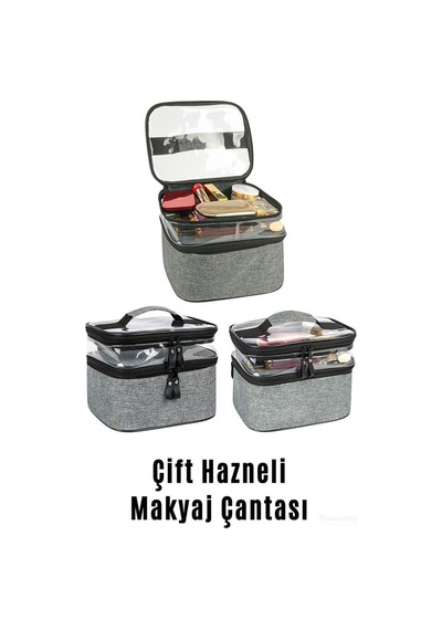 2 Katlı Şeffaf Bölmeli Seyahat Kadın Bakım Makyaj Çantası 2 Katlı Şeffaf Bölmeli Seyahat Kadın Bakım Makyaj Çantası