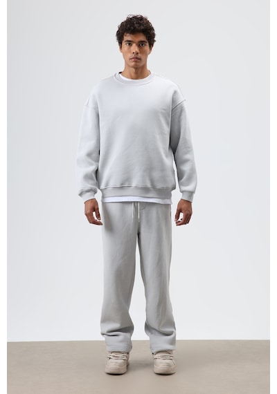 Vamos Basic Oversize Yıkamalı Sweatshirt Açık Gri