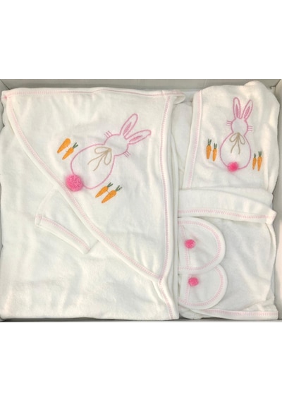 Donino %100 Pamuk 4 Lü Set Nakışlı Bebek Bornoz Seti