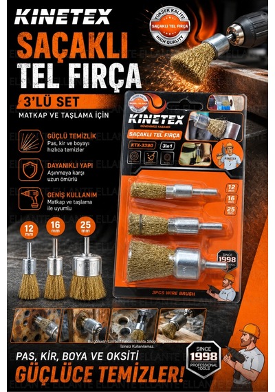 Tel Fırça Seti 3'lü Matkap Uyumlu Tel Fırça Aparatı 12mm 16mm 25mm Pas Boya Oksit Kaynak Temizleme F