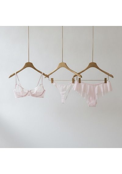 Bonbon Kadın Tül Transparan Balenli Sütyen, Checky Ve String Külotlu 3 Lü Paket Bb2618 Pembe