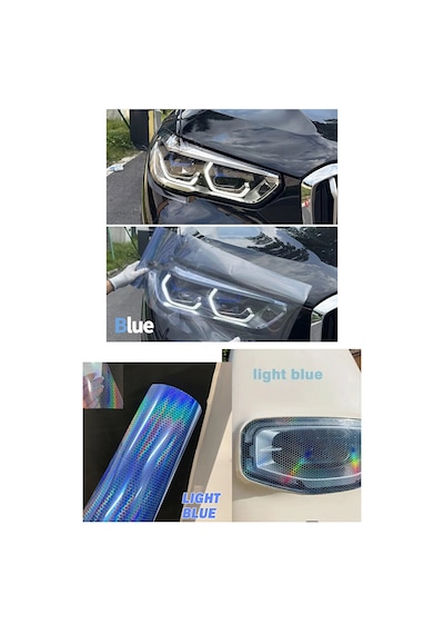 Hologram Açık Mavi Petek Desen Far Stop Filmi Far Folyosu Far Çizik Çizilme Engelleyici 100cmx30cm