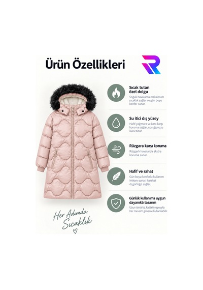 Regos Kız Çocuk Çıkarılabilir Kapüşonlu Kürklü Uzun Kapitone Şişme Kışlık Mont - Pudra Pudra Regos Kız Çocuk Çıkarılabilir Kapüşonlu Kürklü Uzun Kapitone Şişme Kışlık Mont - Pudra Pudra