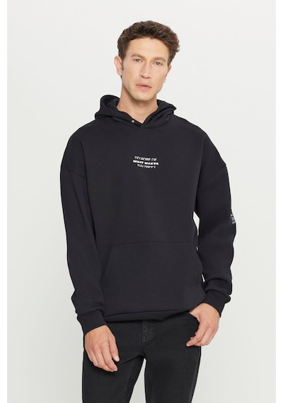 AC&Co / Altınyıldız Classics Erkek Sıyah Oversize Fit Bol Kesim Kapüşonlu İçi Polarlı Pamuklu Sweatshirt Siyah