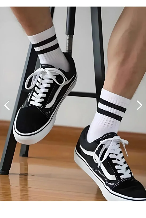 Esinti Unisex Beyaz Siyah Kolej Çorap 8'li Paket Pamuklu 8 Pairs Beyaz-siyah Çizgili