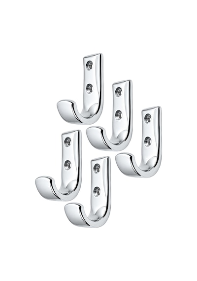 Metal Duvar Askısı, J Tipi, 5x3x1.8 Cm, Montaj Vidaları Dahil, 5 Adet, Renk Seçenekleri Krom Acı Kahverengi
