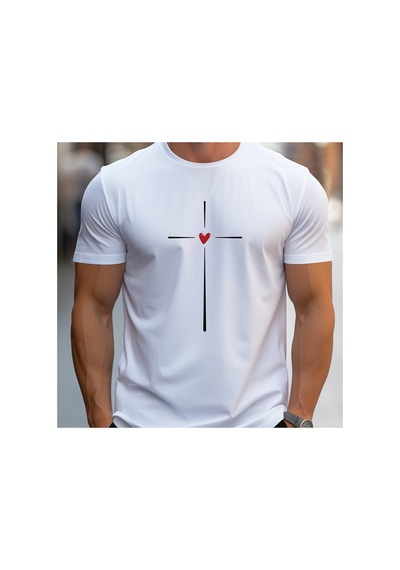 Caddemia Yaz Gevşek Fit Aşk Kalp Grafik Baskılı Slim Fit Rahat Spor Yuvarlak Boyun Beyaz 2XL