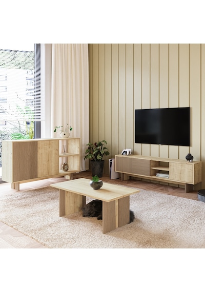 İnarch Dizayn Ravello Oturma Odası Set Modern Konsol, Tv Sehpası Ve Orta Sehpa Üçlü Takım Safir Meşe İnarch Dizayn Ravello Oturma Odası Set Modern Konsol, Tv Sehpası Ve Orta Sehpa Üçlü Takım Safir Meşe