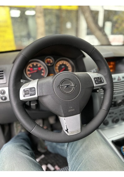 Opel Astra H Araca Özel Direksiyon Kılıfı Siyah Dikişli Deri Sökülerek Yapılır