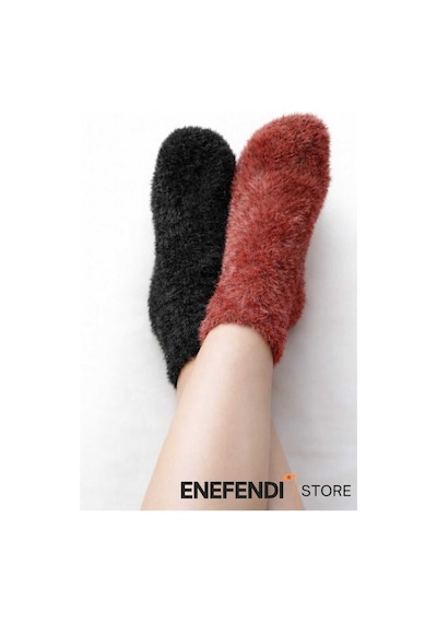 Nf Nd Enefendi 2 Çift Termal Kışlık Peluş Unisex Çorap - Dikişsiz Tüylü Ev Ve Parti Çorabı Kırmızı-siyah 36-41 Renkli