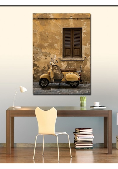 Kanvas Tablo Eski Pencere Ve Scooter 100cmx140cm
