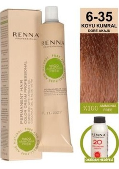 Renna Amonyaksız Bitkisel Yıpranmış Saçlar İçin Saç Boyası 6-35 Dore Akaju 60ml