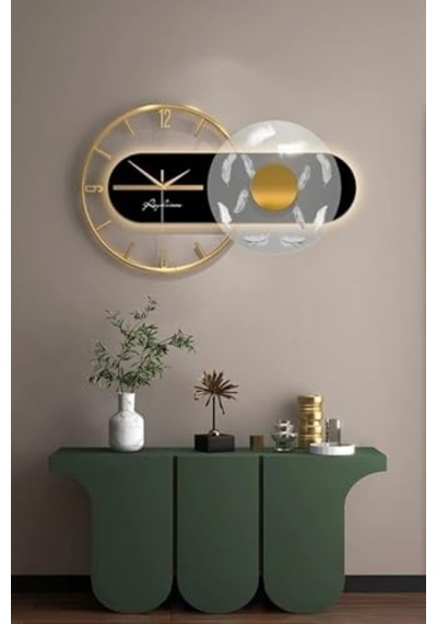 Metaquartz Aksesuar Renessa Exclusive Quartz Mekanizmalı Özel Seri Dekoratif Metal Ahşap Duvar Saati Goldsiyah 40 X 70 0240-keçe-şekilli-48cm