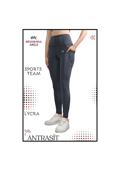 Missmaral Kadın Alt Üst Takım Fitness Pilates Koşu Spor Slm Fit Tayt Çift Cep Yüksek Bel Likralı Antrasit 3065 Antrasit