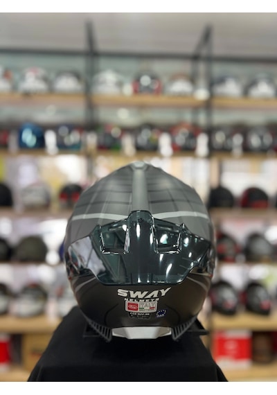 Sway Sw 865 Space Black White Full Face Kapalı Motosiklet Kask Gri - Siyah
