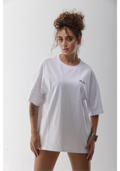 Oversize Beyaz Pamuklu Tişört Beyaz