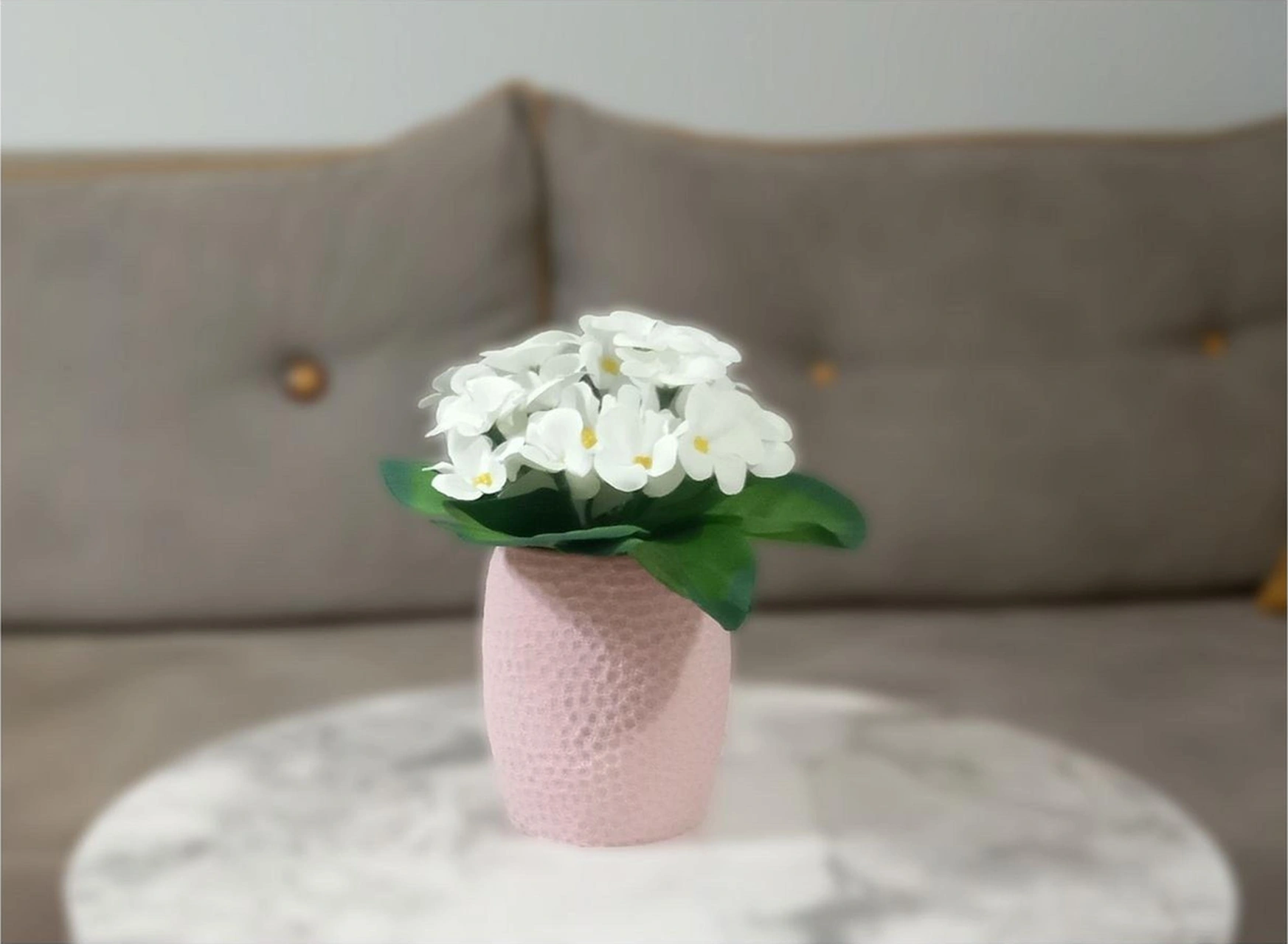 2 Adet Vazo Dahil,vazoda Çiçek,beyaz Yapay Çiçek,vazo Pembe Petek Desenli Poliresin 8x8x15cm Çok Renkli
