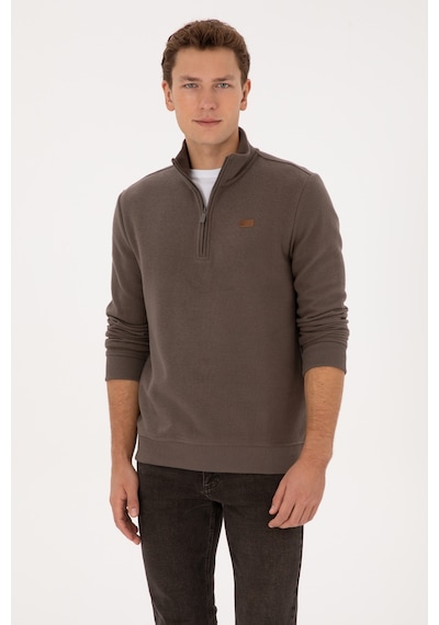 U.S. Polo Assn. Erkek Regular Fit Yarım Fermuarlı Vizon Basic Sweatshirt 50313802-VR052