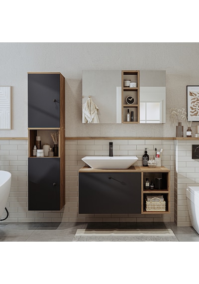 Lotus Lavabolu Mdf 95 Cm Çekmeceli Banyo Dolabı + Aynalı Üst Dlp Atlantik Çam - Antrasit Lotus Lavabolu Mdf 95 Cm Çekmeceli Banyo Dolabı + Aynalı Üst Dlp Atlantik Çam - Antrasit