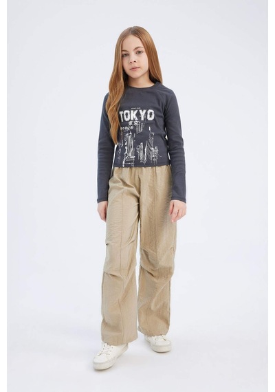 DeFacto Kız Çocuk Beli Lastikli Düz Paça Paraşüt Pantolon D7605A825SMBG414 Bej