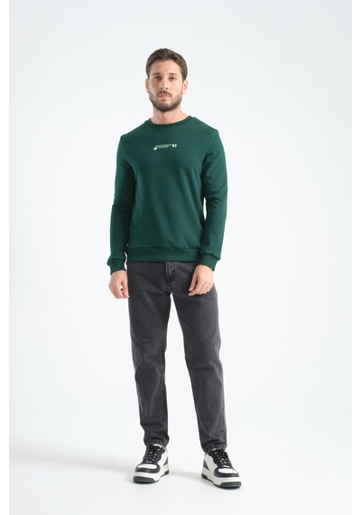 Shooter Sportwear Shooter Erkek Üç İplik Sweatshirt Regular Fit Pamuklu Bisiklet Yaka Günlük Spor Basic Koyu Yeşil