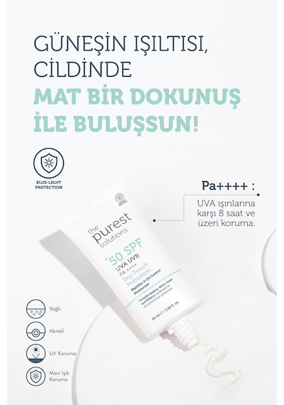 The Purest Solutions Matlaştırıcı Güneş Kremi Cilt Bakım Seti: 50 ml SPF 50 + 15 ml Blemish Defense Tanışma Boy