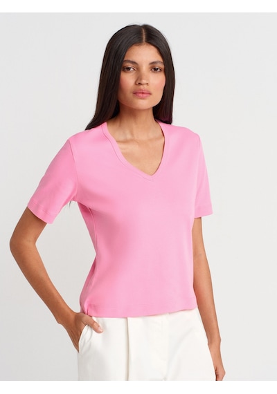 Dilvin 31840 V Yaka Kısa Kollu T-shirt-pembe Pembe