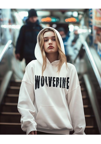 Sevbano Wolverine Karakter Baskılı Unisex Oversize Hoodie Beyaz