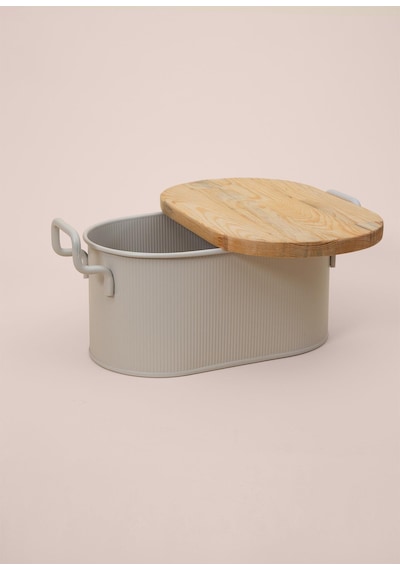 The Mia Stripe Ahşap Kapaklı Ekmek Saklama Kutusu Bej 40x22x18 Cm Bej