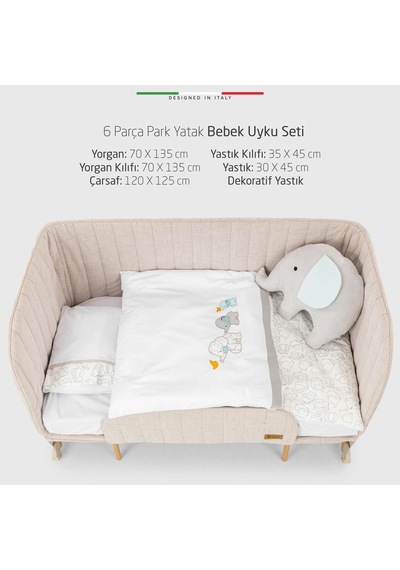 Elelelife Elephant 6 Parça Oyun Parkı Park Yatak Bebek Uyku Seti Beyaz