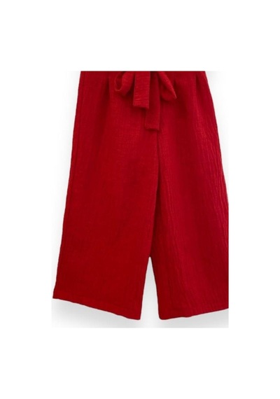 Çikoby Kız Çocuk Dokuma Bol Paça Pantolon-13767-kırmızı Kırmızı