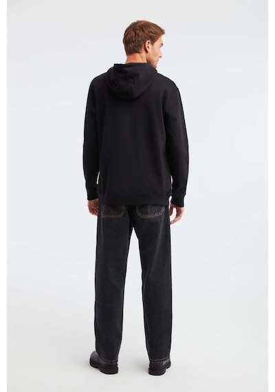 Grımelange Epic  Erkek Yumusaçık Kumaşlı Kapüşonlu Kordonlu Regular Fit Nakışlı Siyah Sweatshirt
