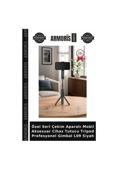 Özel Seri Çekim Aparatı Mobil Aksesuar Cihaz Tutucu Tripod Profesyonel Gimbal L09 Siyah