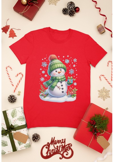 Stil X Yeni Yıl Baskılı Unısex Çocuk Tshırt, Chrıstmas Temalı, %100 Pamuklu Kırmızı