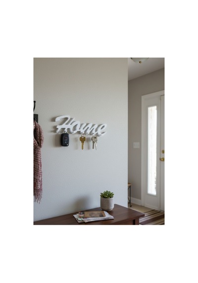 Home Yazı Tasarımlı Dekoratif 7 Bölmeli Anahtarlık Duvar Tipi Modern Askılık Beyaz - 834234567 Beyaz
