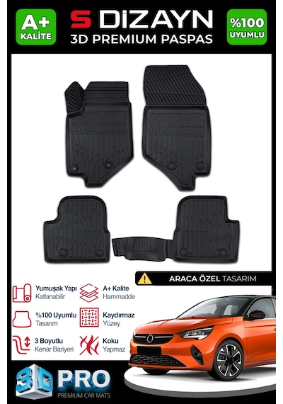 Opel Corsa F 3d Pro Havuzlu Paspas 2019 Üzeri A+ Kalite 3ds-sdz028