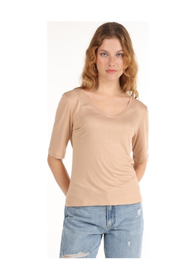 Colin's Colins Regular Fit V Yaka Basic Bej Kadın Kısa Kol Tişört Cl1065178 Bej