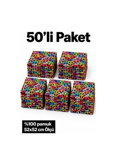 Herşeynota 50 Li Renkli Desenli Fular Seti %100 Pamuk 52x52 Cm Günlük Kullanım Etkinlik Aksesuarı Çok Renkli