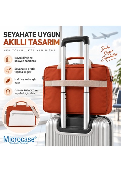 Microcase Macbook Air 15 İnch M4 2025 İle Uyumlu Macbook Taşıma Çantası Darbe Korumalı Omuz Askılı Çok Bölmeli Krem Pembe Al5694 Kiremit