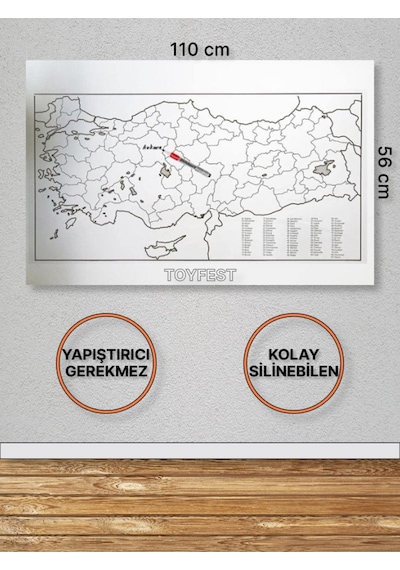 Duvara Kendiliğinden Manyetik Yapışan Yazılıp Silinebilen Türkiye Haritası 110 X 56 Cm Şeffaf