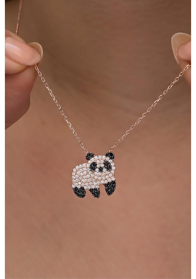 Nereze 925 Ayar Gümüş Rose Kaplama Zirkon Taşlı Panda Kolye