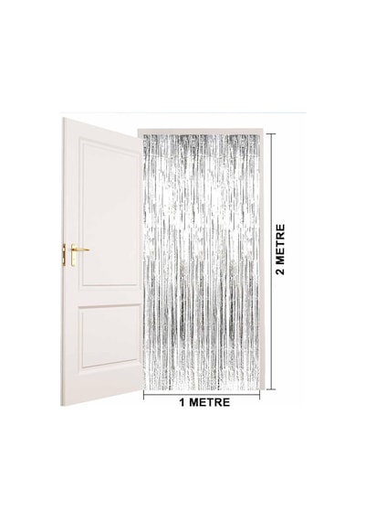 Gümüş Renk Ekstra Metalize Parlak Saçaklı Arka Fon Perde İthal A Kalite 1x2 Metre 5691 "