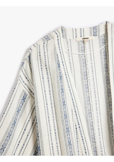 Koton Keten Kimono 3/4 Geniş Kol Kalça Boy Mavi Çizgili 4sak50139pw Mavi Koton Keten Kimono 3/4 Geniş Kol Kalça Boy Mavi Çizgili 4sak50139pw Mavi