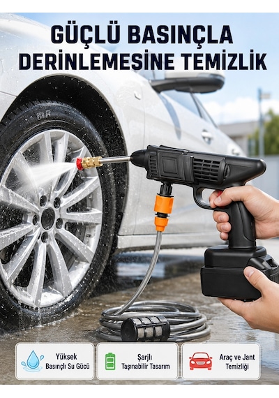 Taşınabilir Akülü Araba Yıkama Makinesi 1.7 Mpa Basınçlı Ve Ergonomik Tasarımlı - 14994